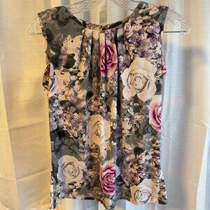 Calvin Klein Printed Matte Jersey Pleated Crew Neck Cami Small